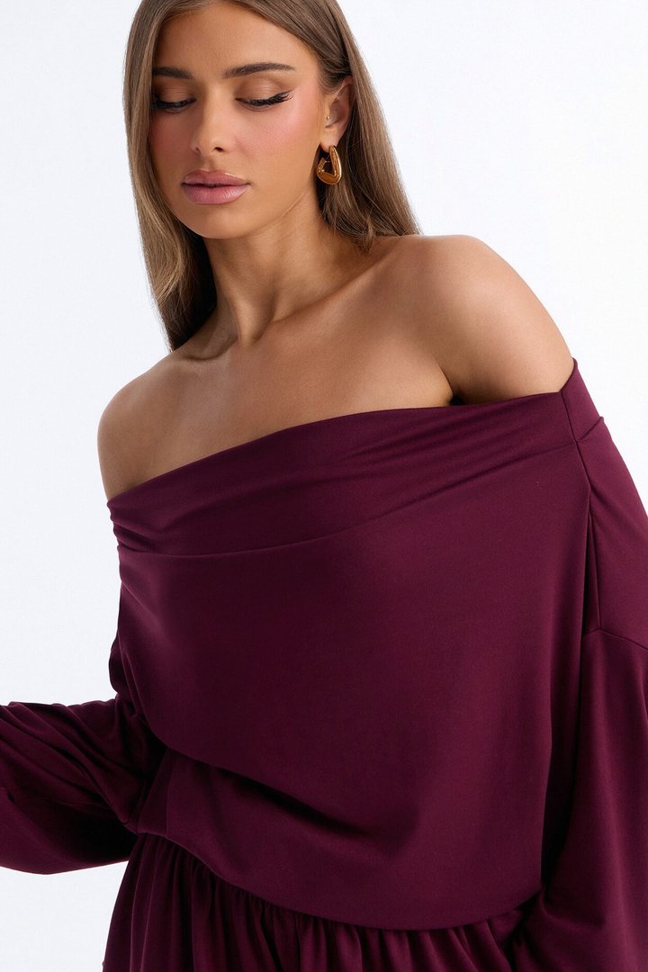 Amelia Off Shoulder Flowy Romper - Plum