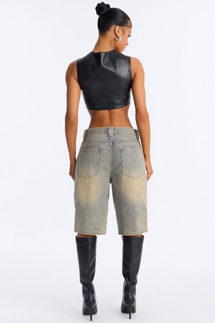Time To Reflect Embellished Denim Jorts - Vintage Wash