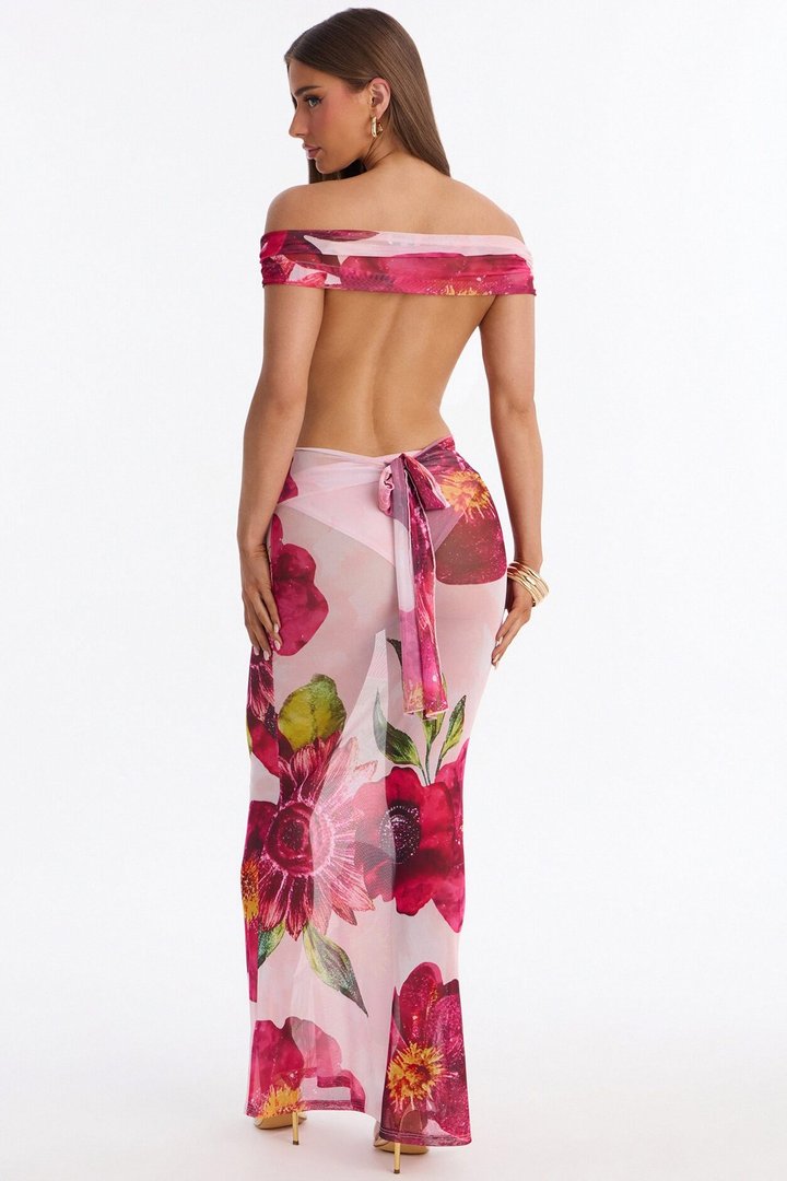 Lady In Bloom Floral Mesh Maxi Dress - Pink/combo