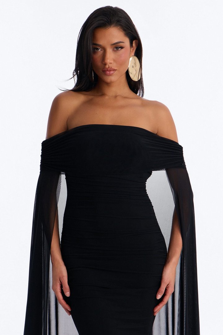 Noir Allure Mesh Gown - Black