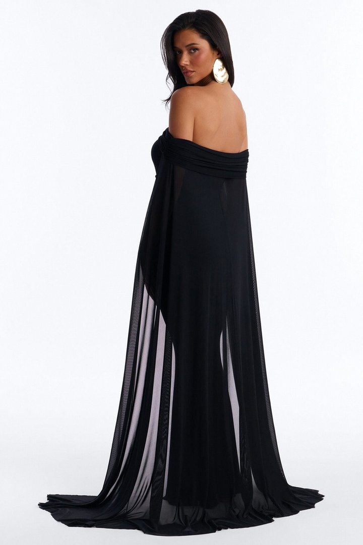 Noir Allure Mesh Gown - Black