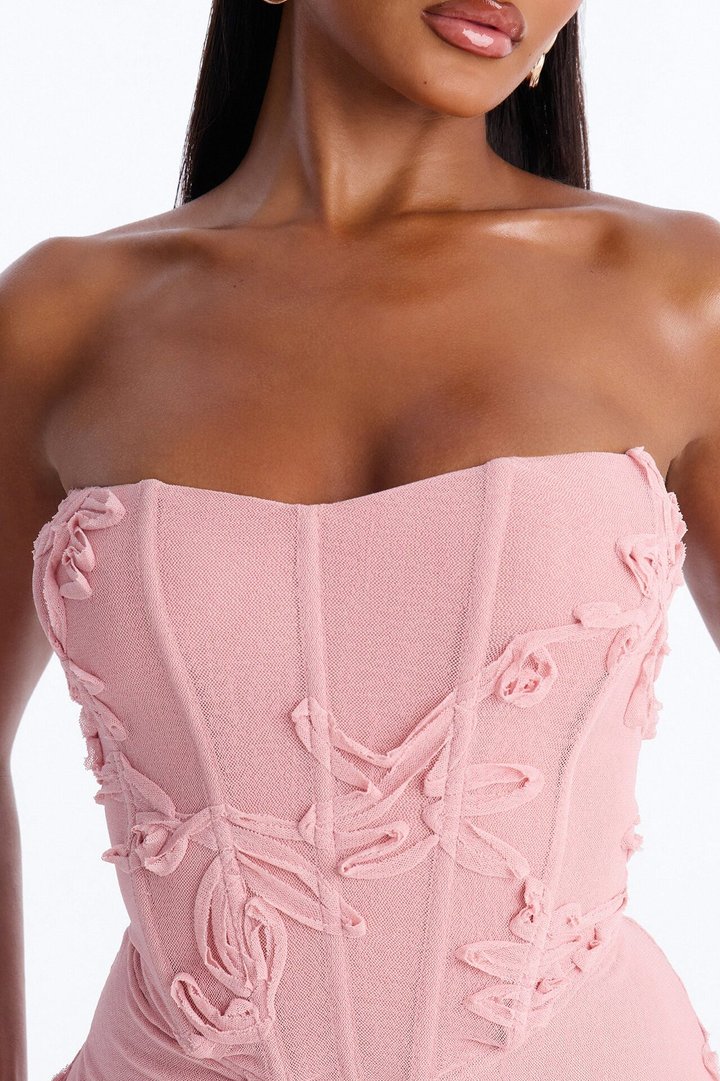 High Society Mesh Maxi Gown - Pink