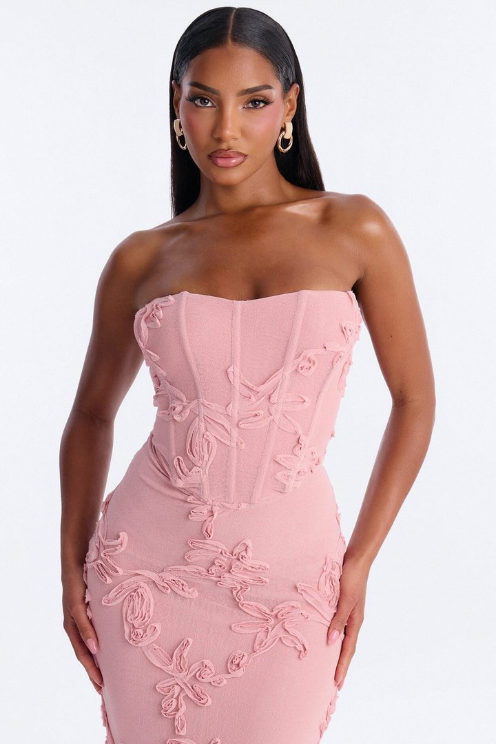 High Society Mesh Maxi Gown - Pink