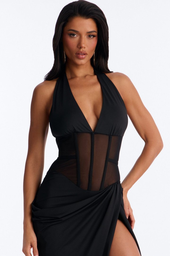 Shut It Down Corset Maxi Dress - Black