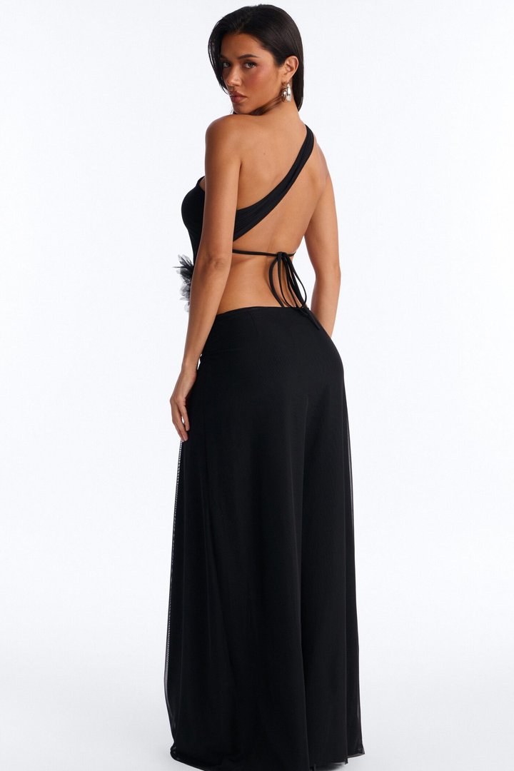 Showstopper Embellished Mesh Maxi Dress - Black