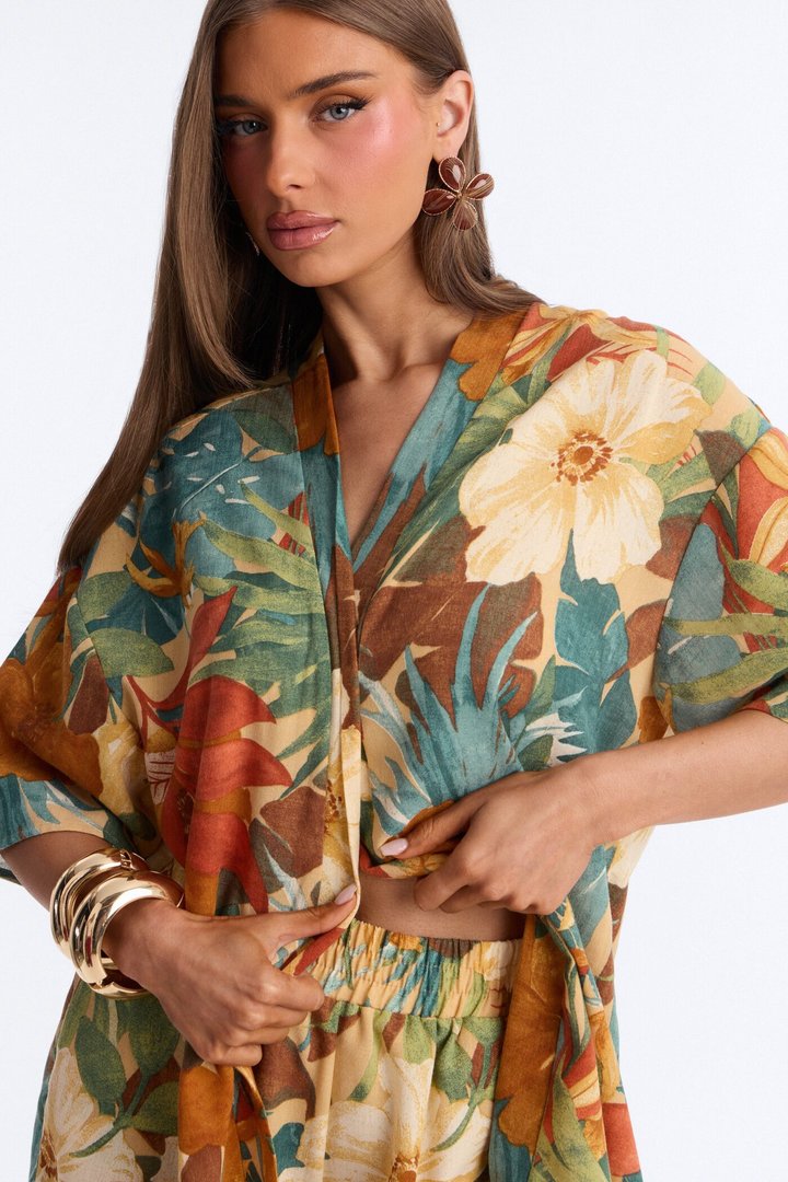 Relax & Renew Floral Linen Short Set - Green/combo