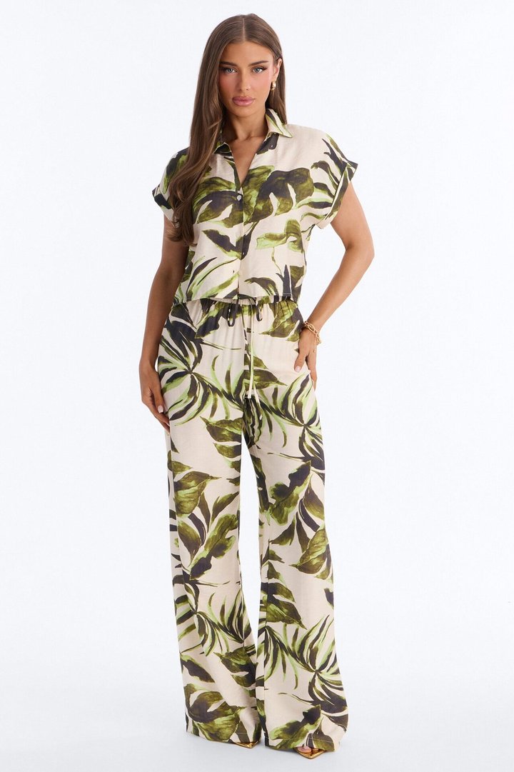 Oceanside Stunner Linen Pant Set - Green/combo