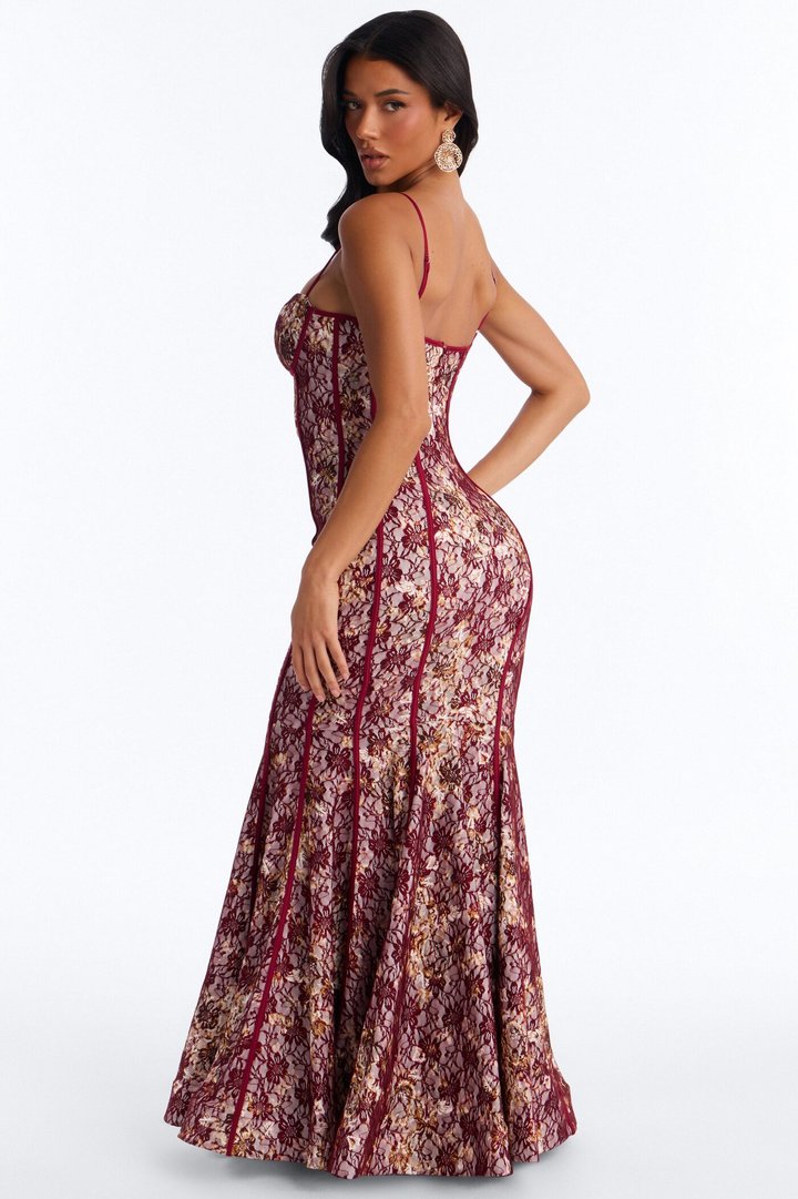 On Your Mind Lace Gown - Burgundy/combo