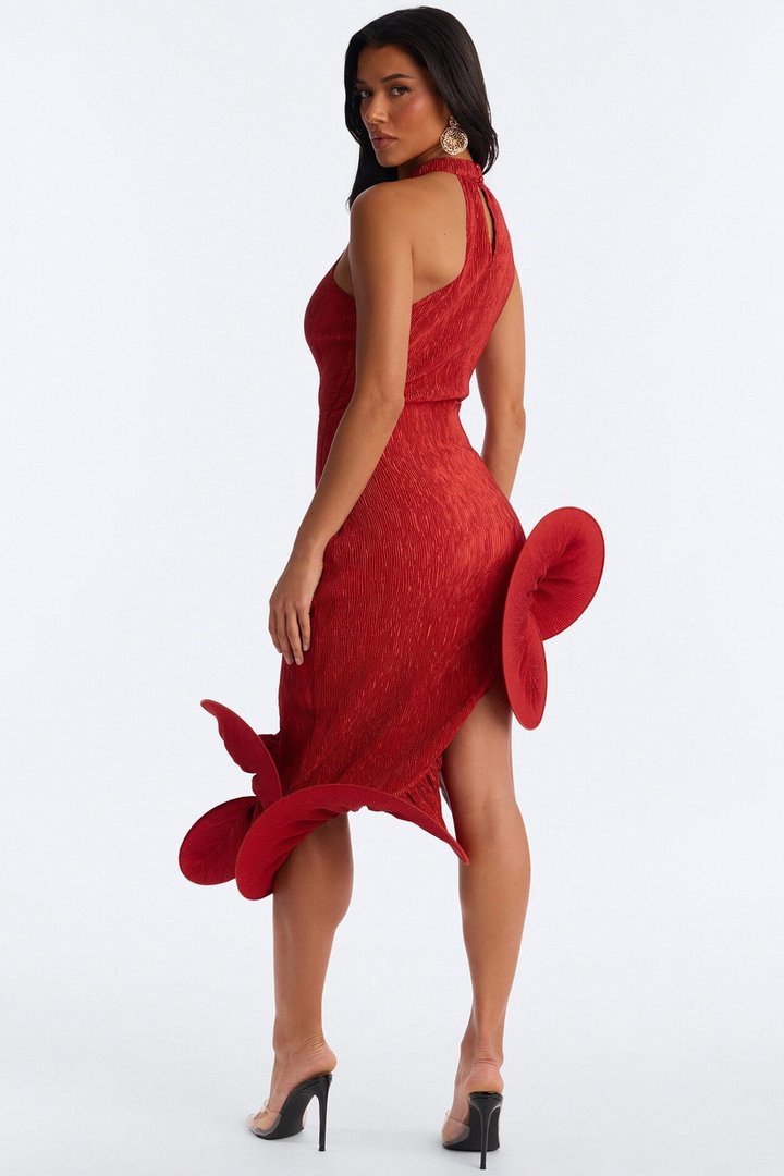 Blair Plisse Ruffle Midi Dress - Rust