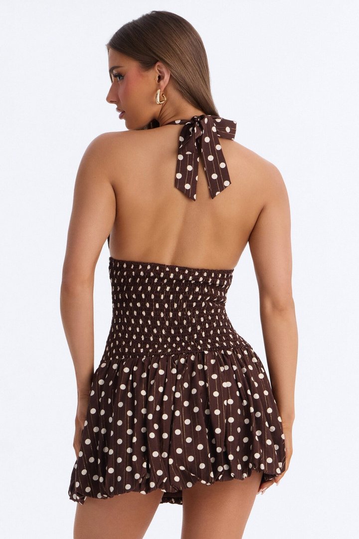 Polina Polka Dot Bubble Mini Dress - Chocolate/Combo