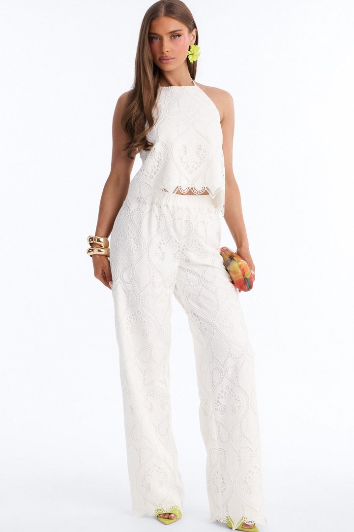 Zaria Eyelet Pant Set - White