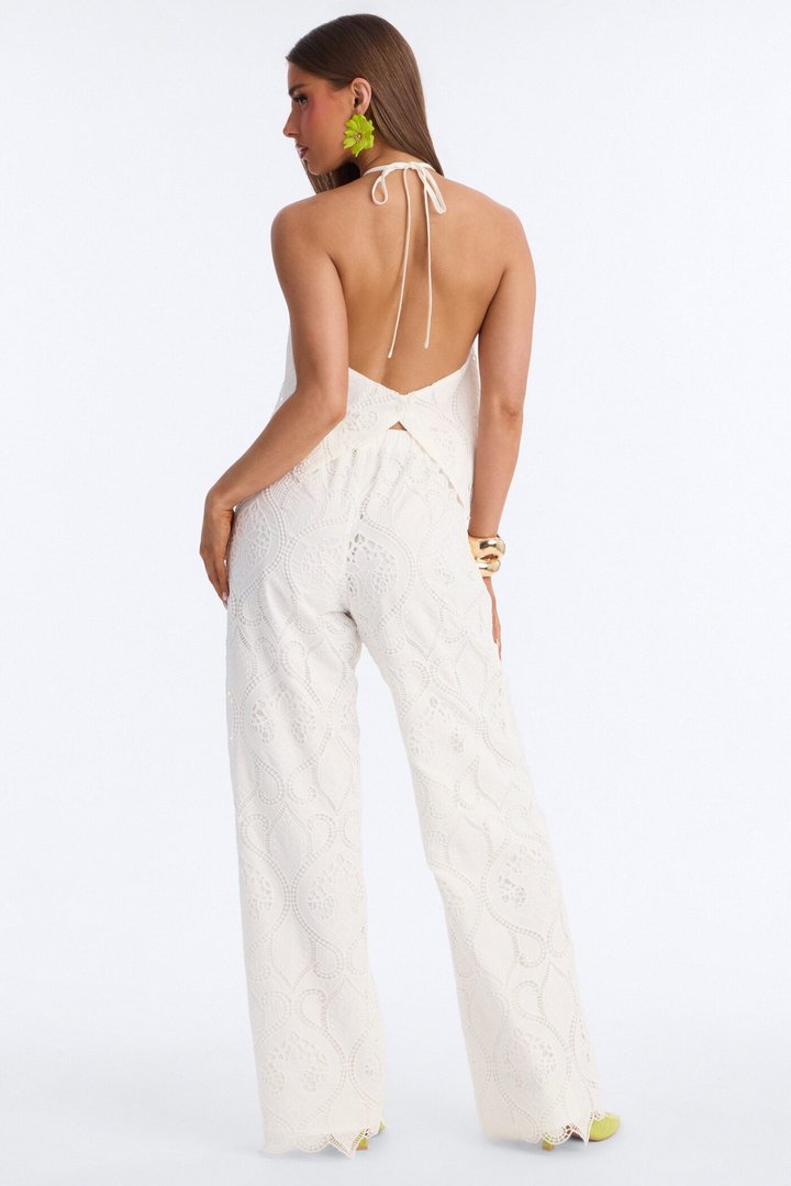 Zaria Eyelet Pant Set - White