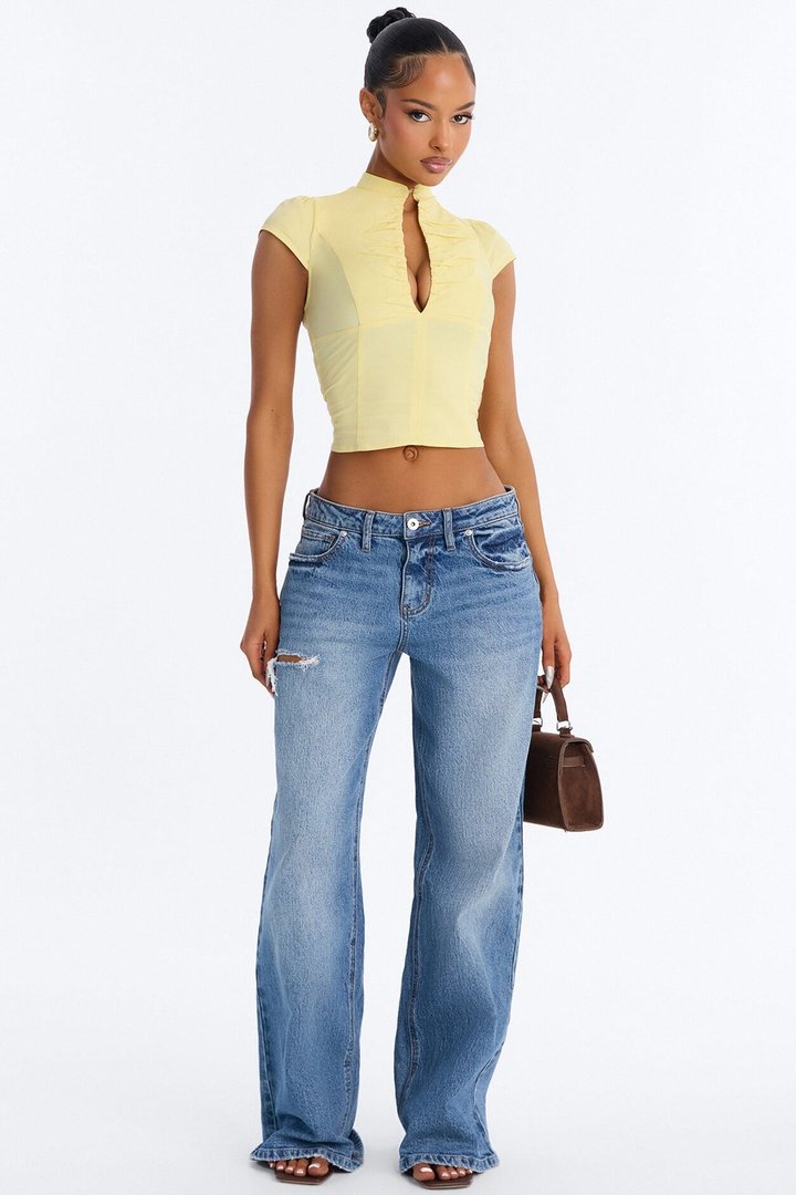 Monroe Twill Short Sleeve Top - ButterYellow