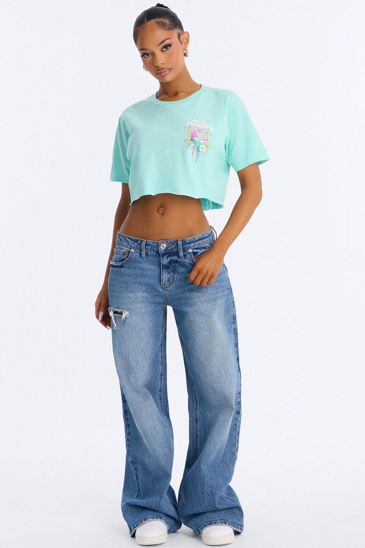 Rio De Janeiro Ultra Cropped Tee - Aqua