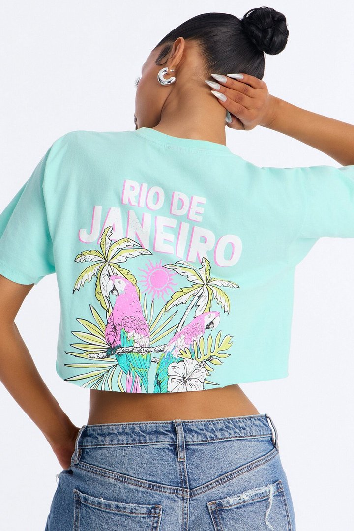 Rio De Janeiro Ultra Cropped Tee - Aqua