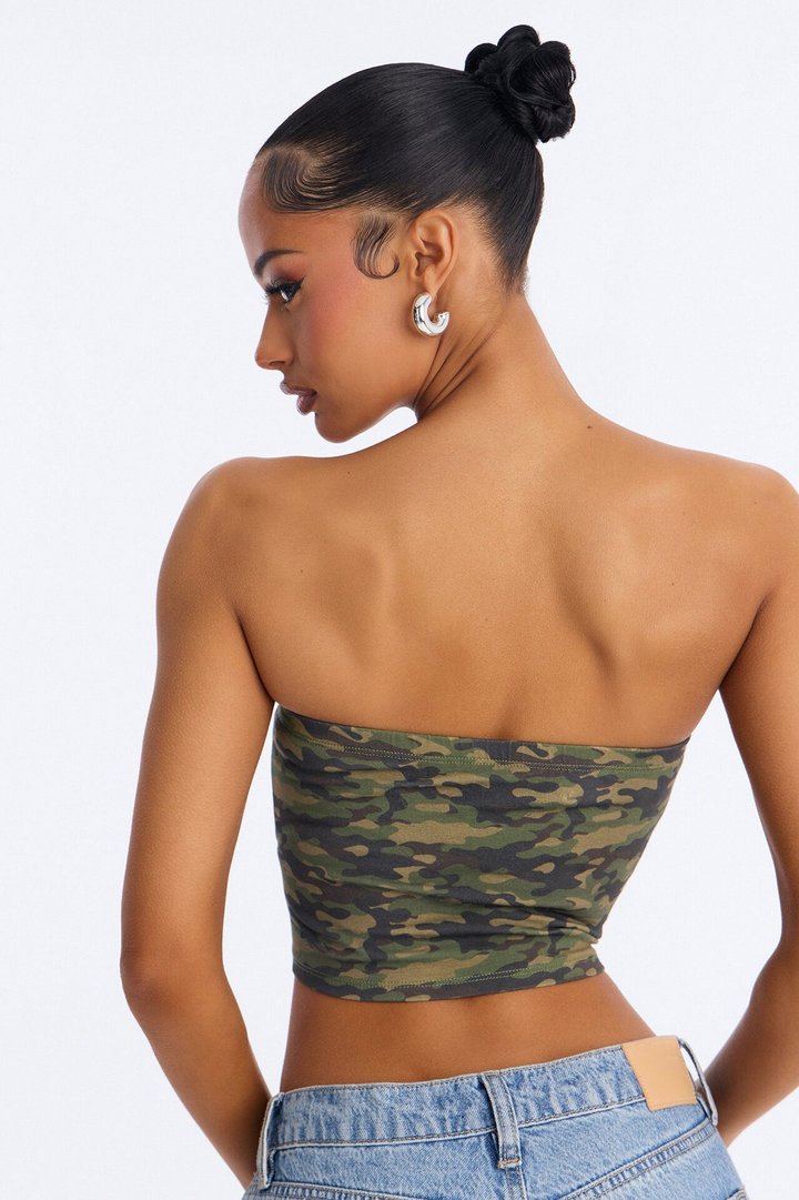 Outlaw Biker Club Rhinestone Camo Tube Top - Camouflage
