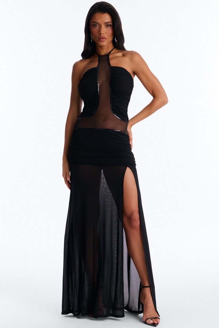 Selina Double Mesh Maxi Dress - Black