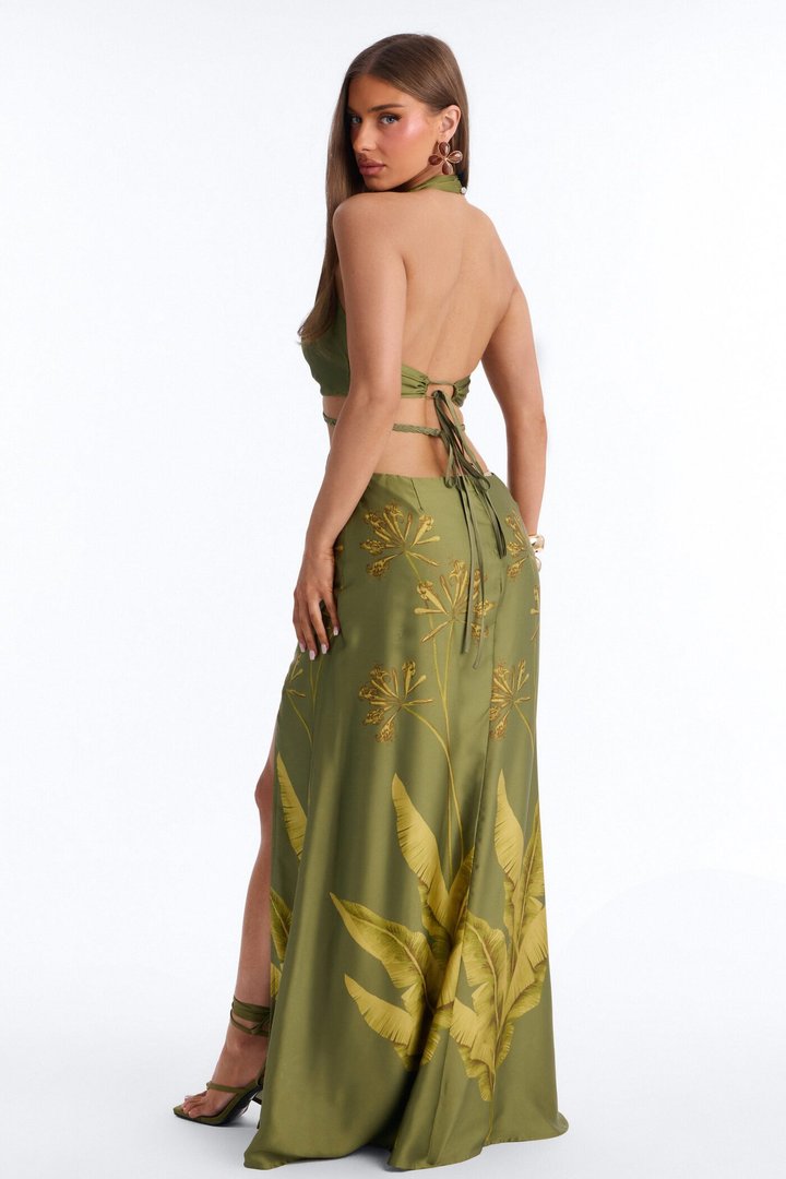 Down By The Beach Satin Maxi Dress - Olive