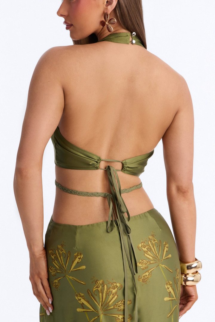 Down By The Beach Satin Maxi Dress - Olive