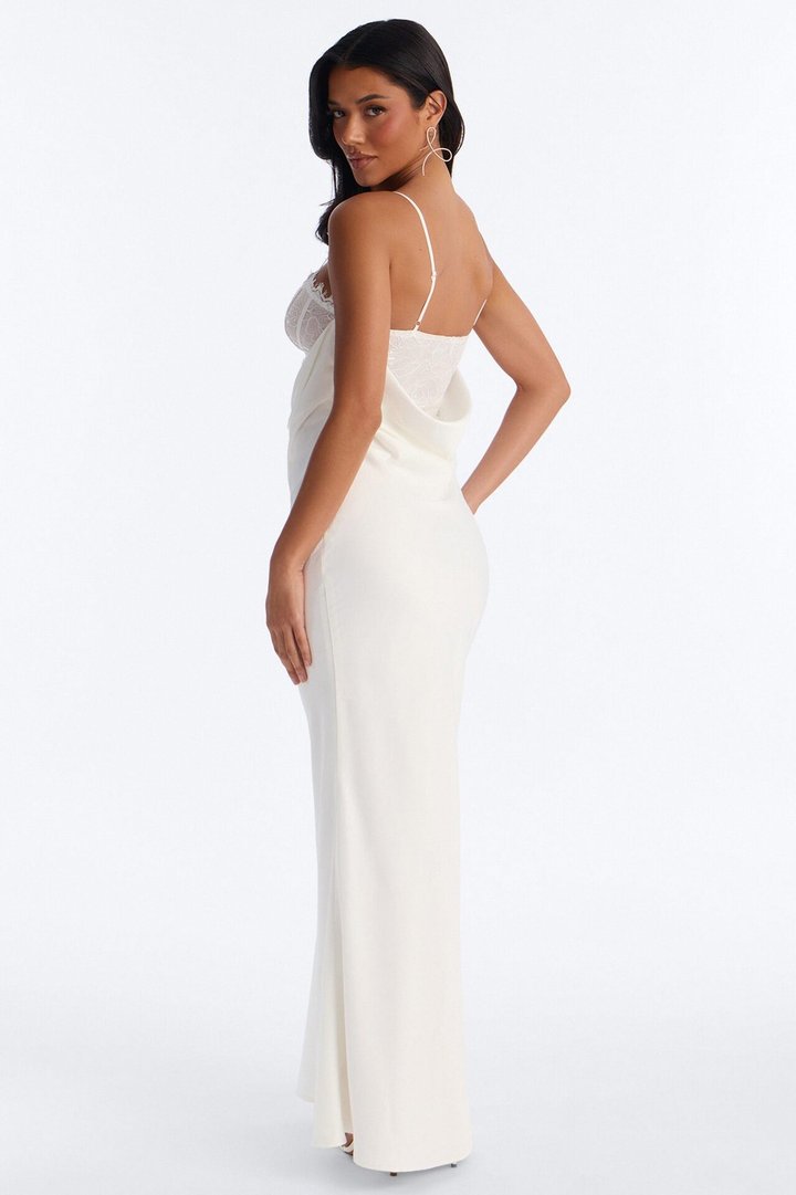 Pure Confidence Lace Satin Maxi Dress - White