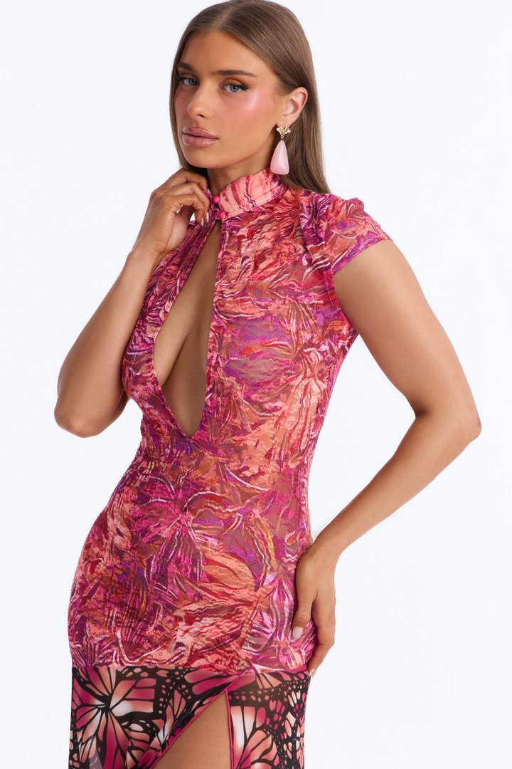 Lenah Lace Maxi Dress - Fuchsia/combo